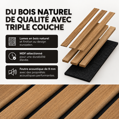 PANNEAU MURAL EN TASSEAUX DE BOIS NATUREL – 270 × 110 cm