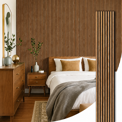 PANNEAU MURAL EN TASSEAUX DE BOIS NATUREL – 270 × 110 cm